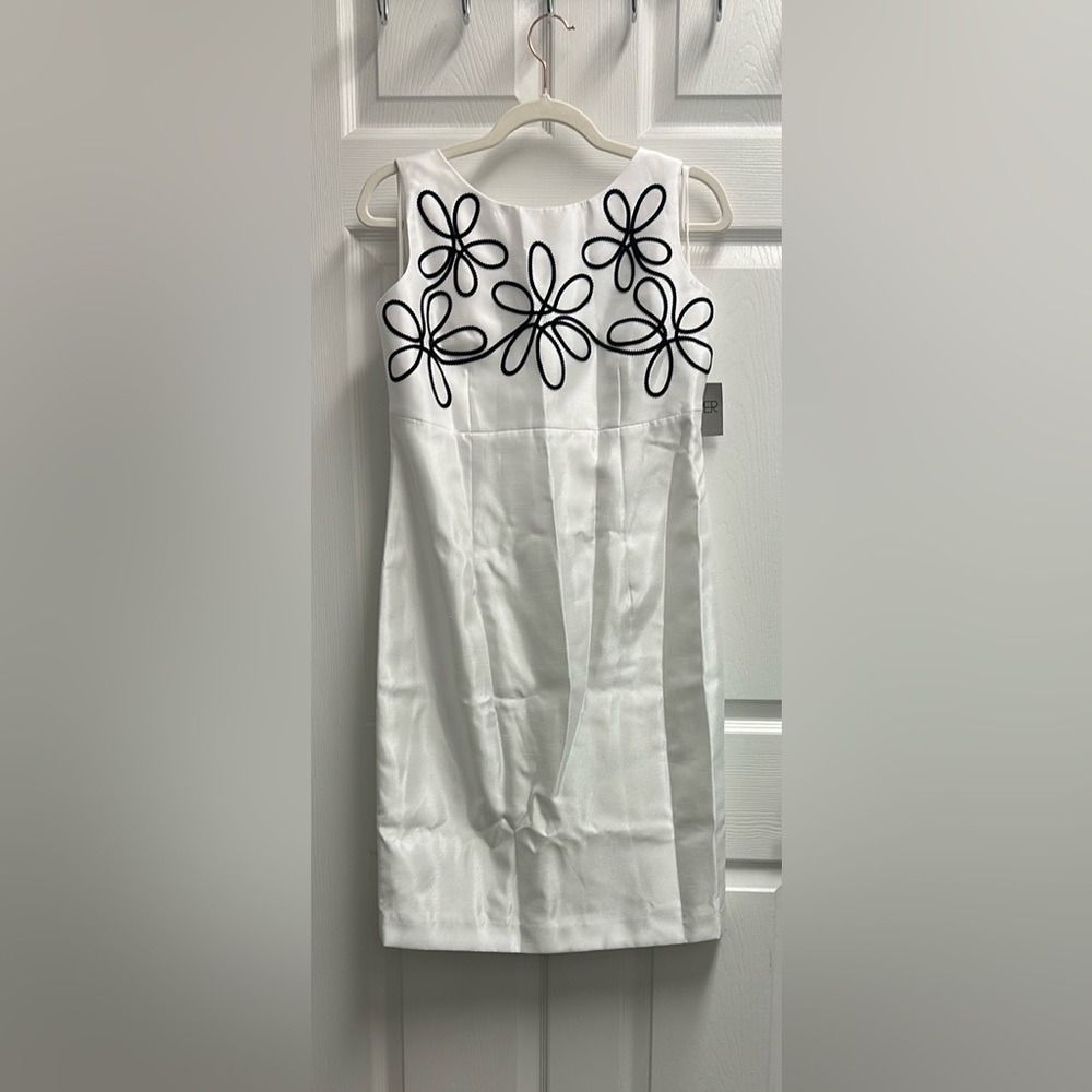 Kasper White Dress with Black Embroidery